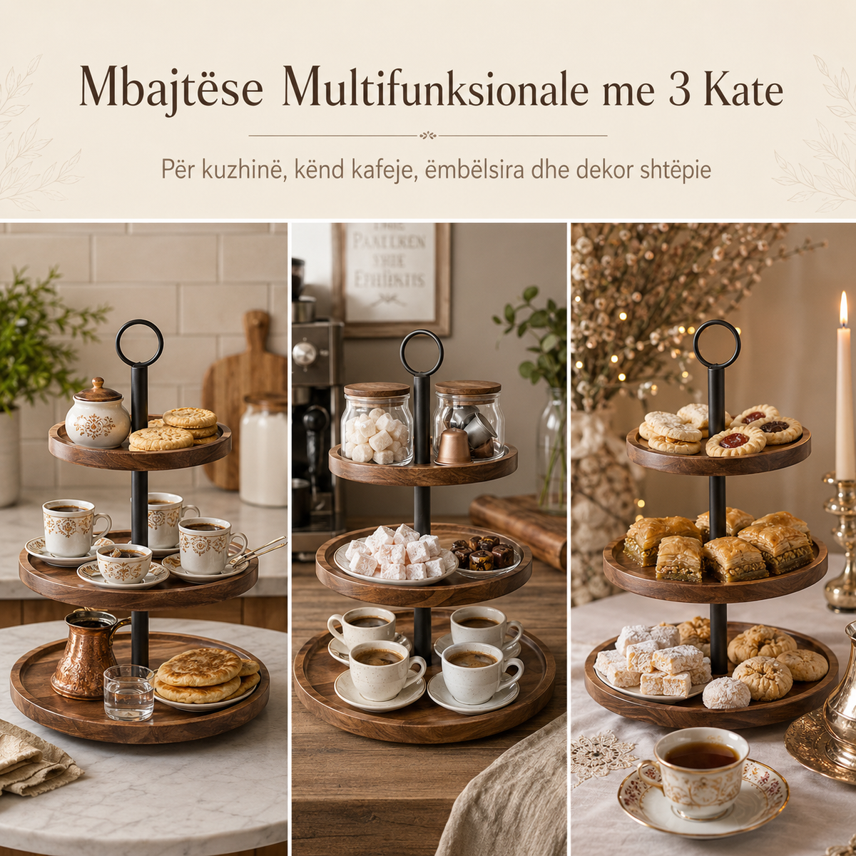 Mbajtëse Druri me 3 Nivele